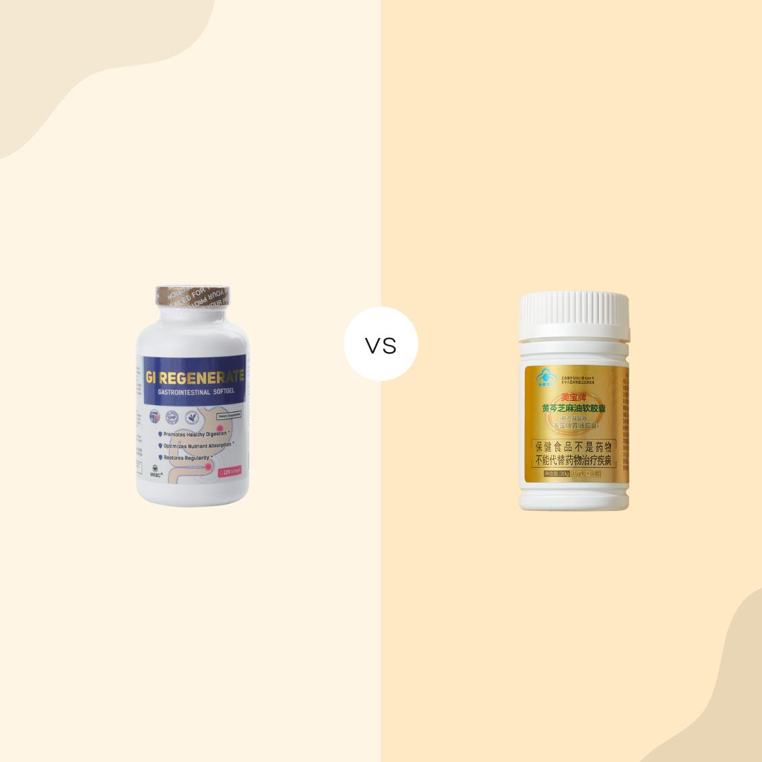 What is the difference between MEBO GI Regenerate Softgel and MEBO Scutellariae Radix & Sesame Oil Softgel (or MEBO Gastrointestinal Capsule) ?