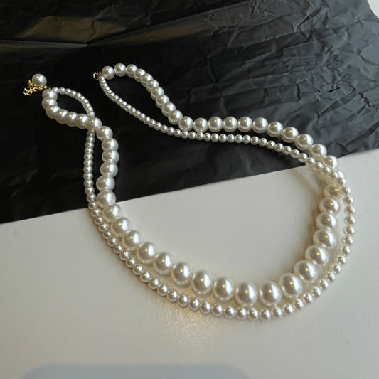 Double-layer pearl necklace new style versatile simple clavicle chain niche light luxury fashion necklace INS style Swarovski style -  The MEBO Studios