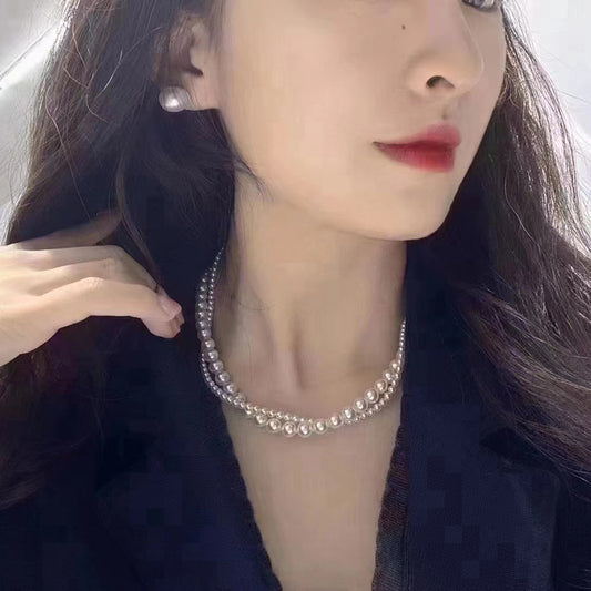 Double-layer pearl necklace new style versatile simple clavicle chain niche light luxury fashion necklace INS style Swarovski style -  The MEBO Studios